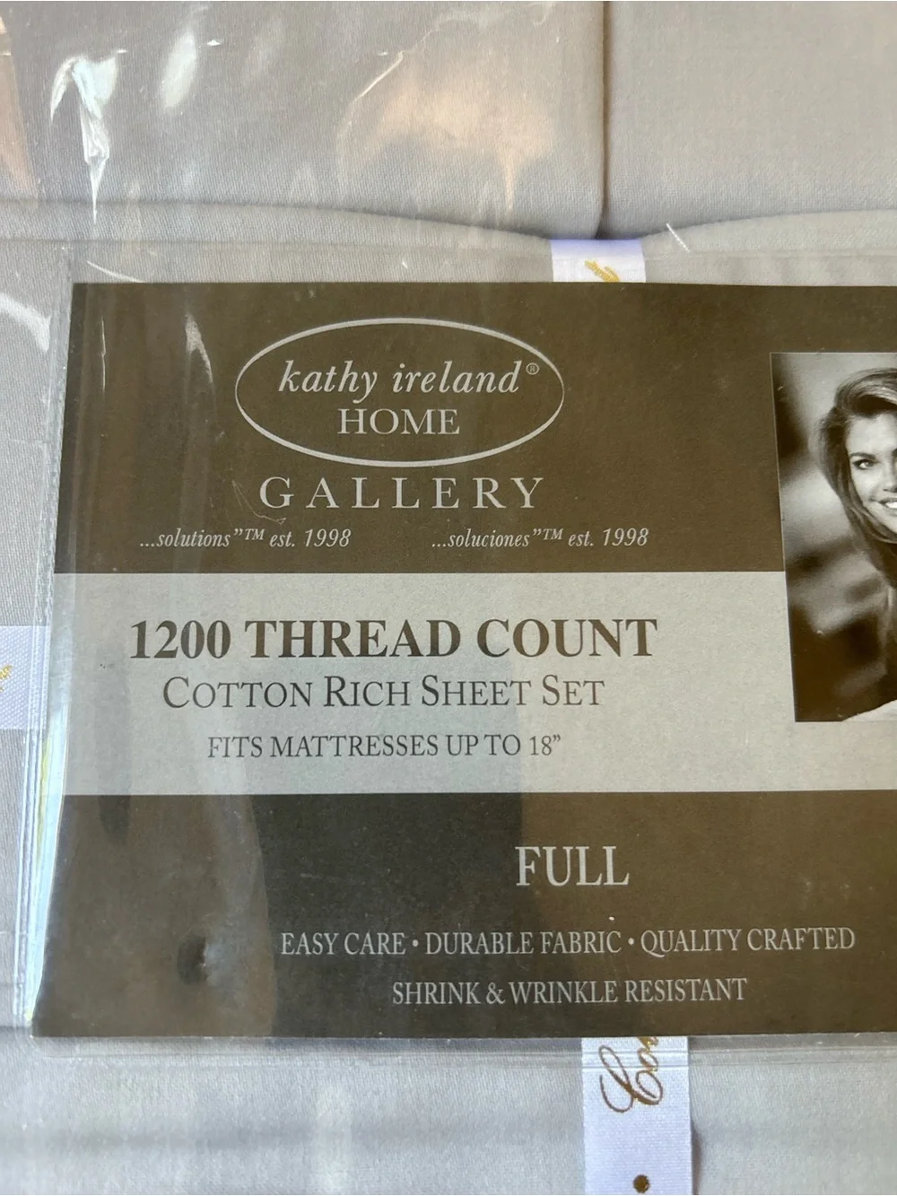 NWT kathy ireland Gallery 1200 Thread Count Full Sheet Set Lt Gray Extra Cases